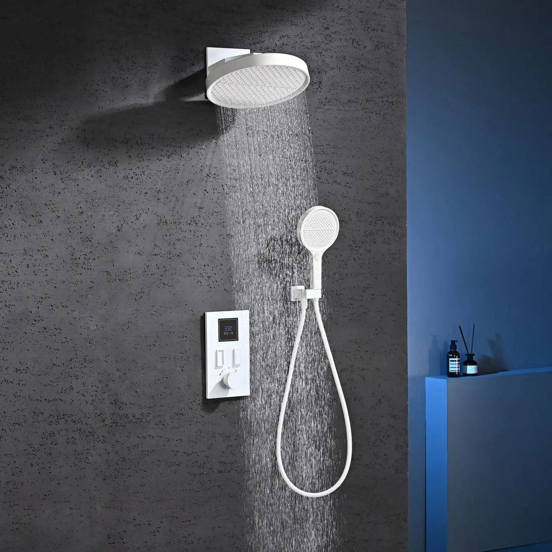 Smart Digital Display All Copper Wall Mounted Shower Set Waterfall Rain Bathroom