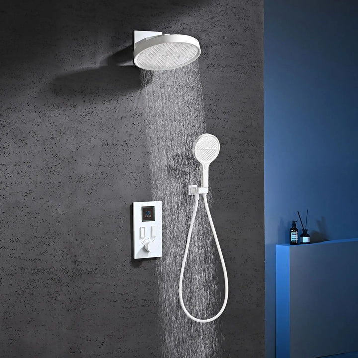 Smart Digital Display All Copper Wall Mounted Shower Set Waterfall Rain Bathroom