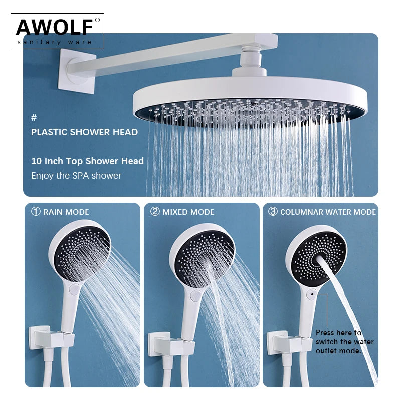 White Smart Thermostatic Shower System Solid Brass Wall Mounted Split Embedded Bath Shower Mixer Set AH3060
