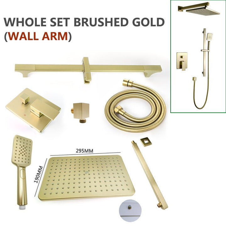 Chrome-Black-Brushed Gold  CSA -Modern rectangular 12x12"  rain head with  2 way function diverter completed shower kit