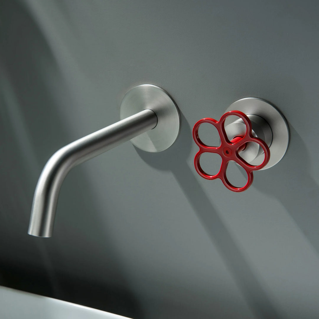 Apollonia-Wall Mounted Bathroom Basin Faucet with Plum Handle Hot Cold Water Mixer Tap