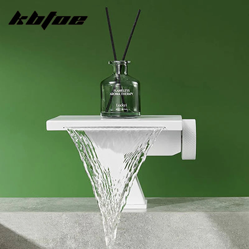 Doberman-Gun Gray/Brushed Gold Waterfall Basin Faucet Bathroom Cold Hot Knob Switch Toilet Sink Mixer Tap Deck Mounted Modern Vanity Tap