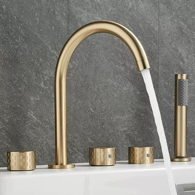 MTTUZK Brass Brushed Gold Round Handle Bathtub Faucet Shower Mixer 5 Hole Bath Faucet Gun Grey Split Bathtub Faucets 5PCS Set