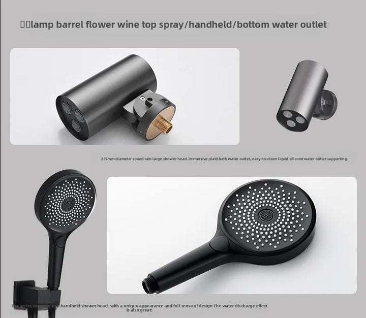 Aston-Camera Wall Mounted Thermostatic Shower Set Gunmetal Grey All Copper Concealed Rain Shower Head