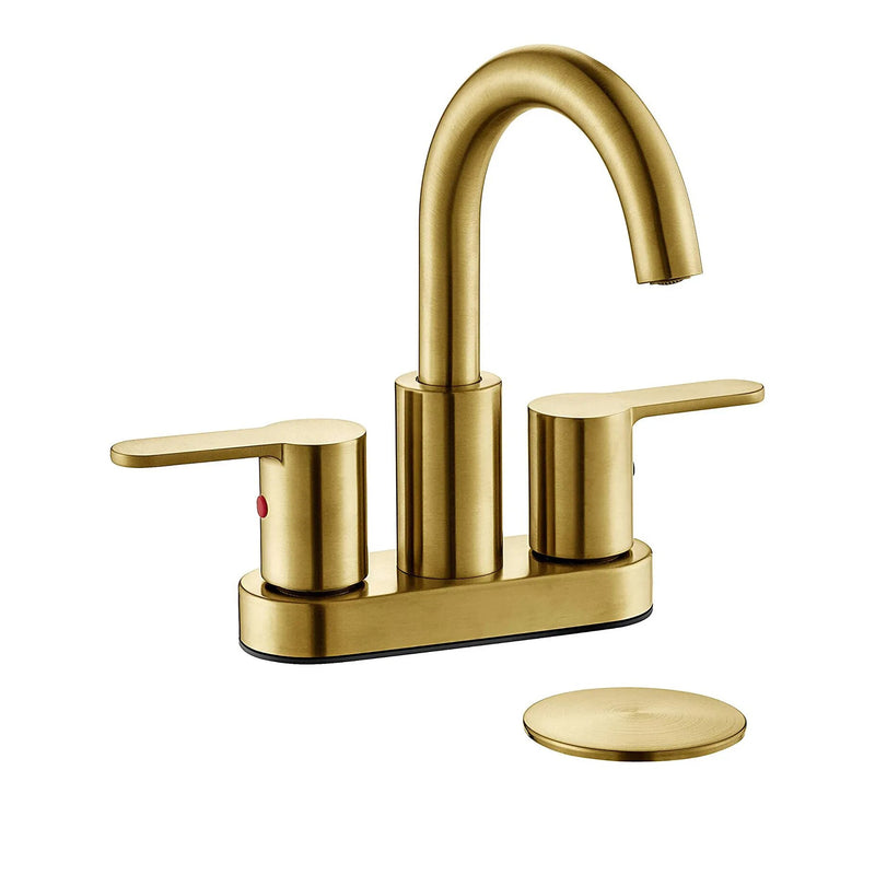 Brushed gold 4 inch wide spread bathroom faucet