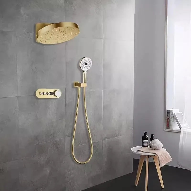 Hanz-Rainfall Shower Set Wall Mounted Gray Thermostatic Shower Faucet Set Digital Display Bathroom Bath & Shower Mixer Tap Brass