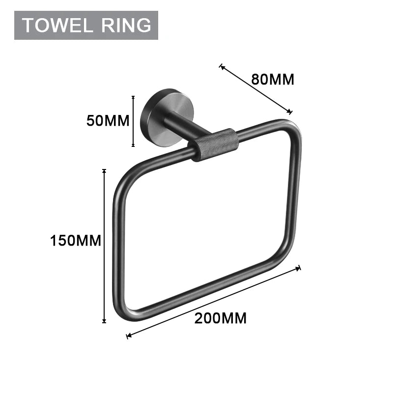 Grey Gun Metal Bathroom Hardware Set Accessories Kit Stainless Steel Round Wall Rack Hand Bar Toilet Roll Paper Holder Robe Towel Hook