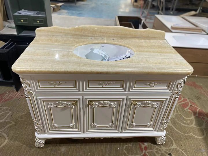 Custom Victorian Luxury Classic Solid Wood Floating Furniture Bathroom Vanity Mirror Cabinet with Sink