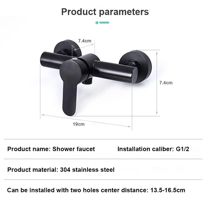 PET-  Black Bathroom Shower Faucet Wall Mounted Hot and Cold Water Mixing Valve Faucet 304 Stainless Steel Triple Tub Faucet