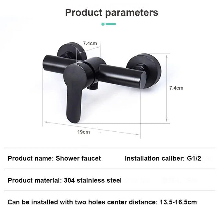 PET-  Black Bathroom Shower Faucet Wall Mounted Hot and Cold Water Mixing Valve Faucet 304 Stainless Steel Triple Tub Faucet