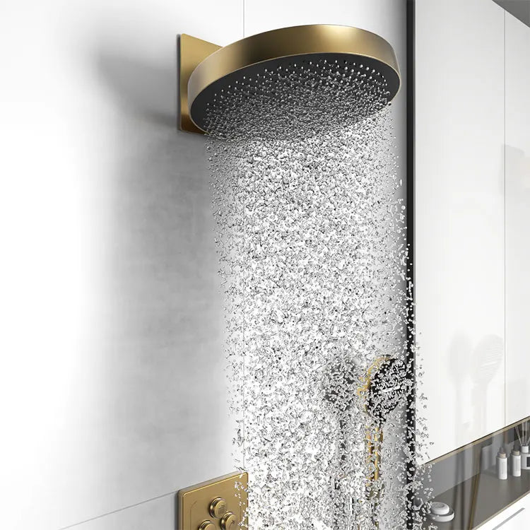 Apartamento-  Thermostatic Shower Faucet Hotel Bathroom Mixer Wall Mounted Jet Massage Spray Pattern Brass Chrome Ceramic