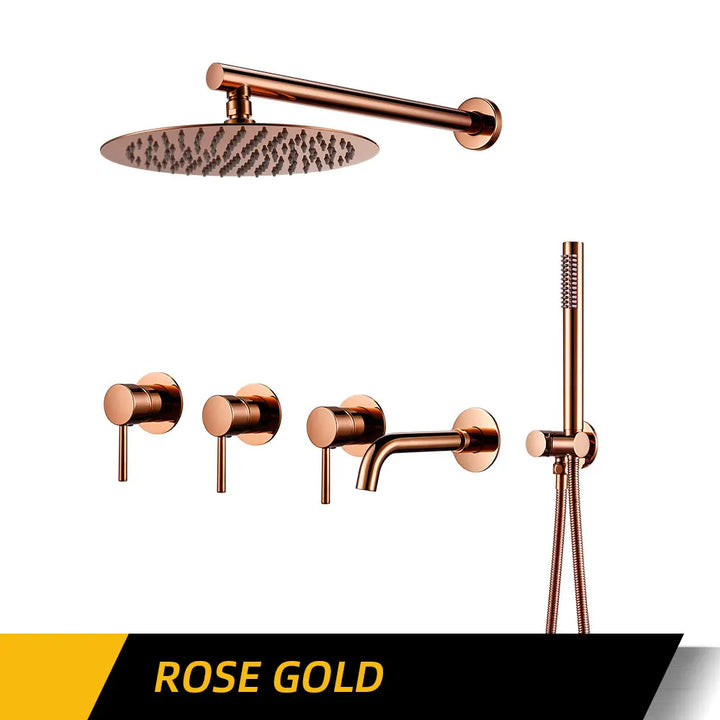 Round 3 way volumen control rain -hand spray and tub spout shower kit