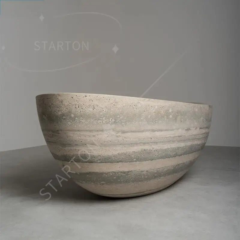 Natural Marble Bathtub, Carved Minimalist Luxury, Custom Hotel/Villa Bathroom, Artistic，Indoor/Outdoor Shower