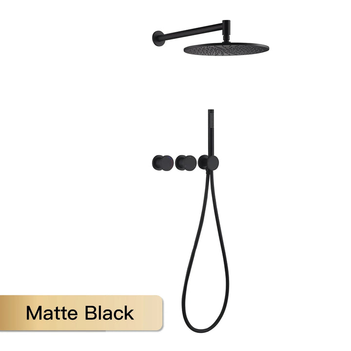 Lisboa II-Brass Shower System Simple Design Wall Mounted 2 Handle Hot & Cold Water 3 Function Bathroom Faucet