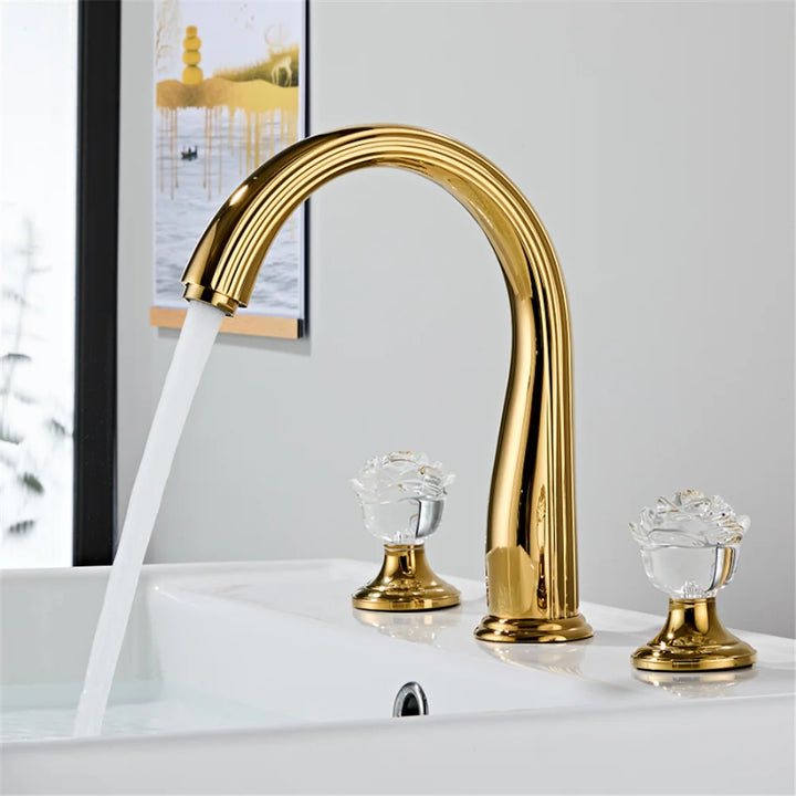 Camelia- Rose Gold Crystal Handles 8" Inch Wide Spread Faucet