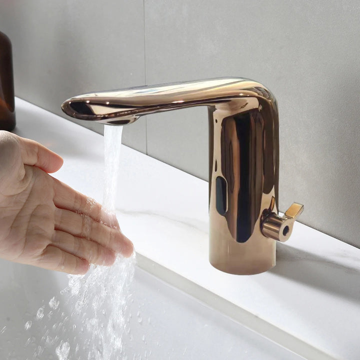 Rose Gold automatic commerical single hole bathroom faucet