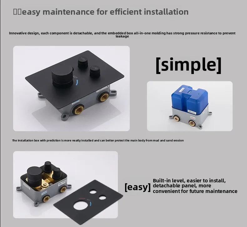 Aston-Camera Wall Mounted Thermostatic Shower Set Gunmetal Grey All Copper Concealed Rain Shower Head