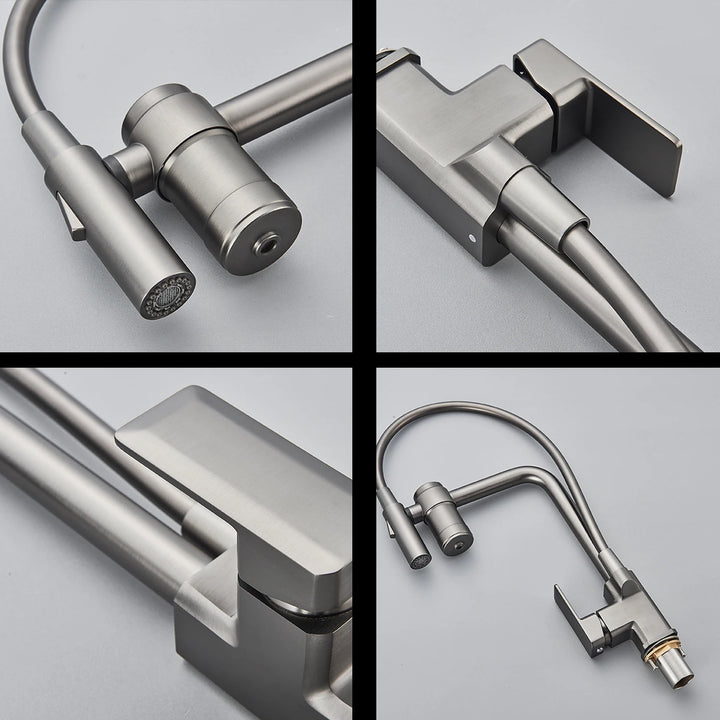 Gun Grey Pure Water Filter Kitchen Faucet Dual Handle Hot and Cold Drinking Water Pull Out Mixer Soft Hose Crane Purification