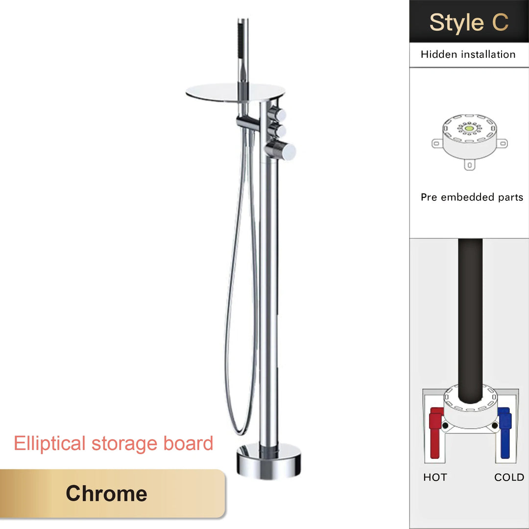 Andromeda-Gunmetal Bathtub Faucet 2 Function Hot Cold Mixer Tap Floor Mount Bathroom Tub Shower Modern Home Bath Tap