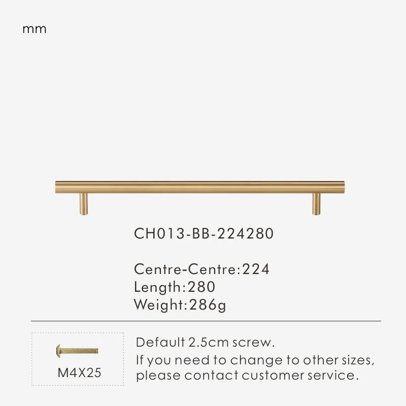 Nurlin Solid Brass Round Rod T-shaped Cabinet Handle Extended Long Wardrobe Drawer Refrigerator Kitchen door Pull Furniture