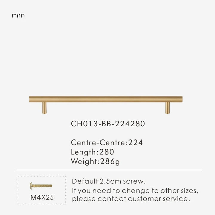 Nurlin Solid Brass Round Rod T-shaped Cabinet Handle Extended Long Wardrobe Drawer Refrigerator Kitchen door Pull Furniture