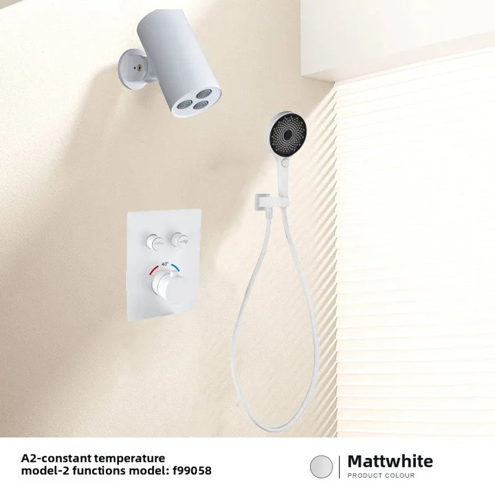 Aston-Camera Wall Mounted Thermostatic Shower Set Gunmetal Grey All Copper Concealed Rain Shower Head