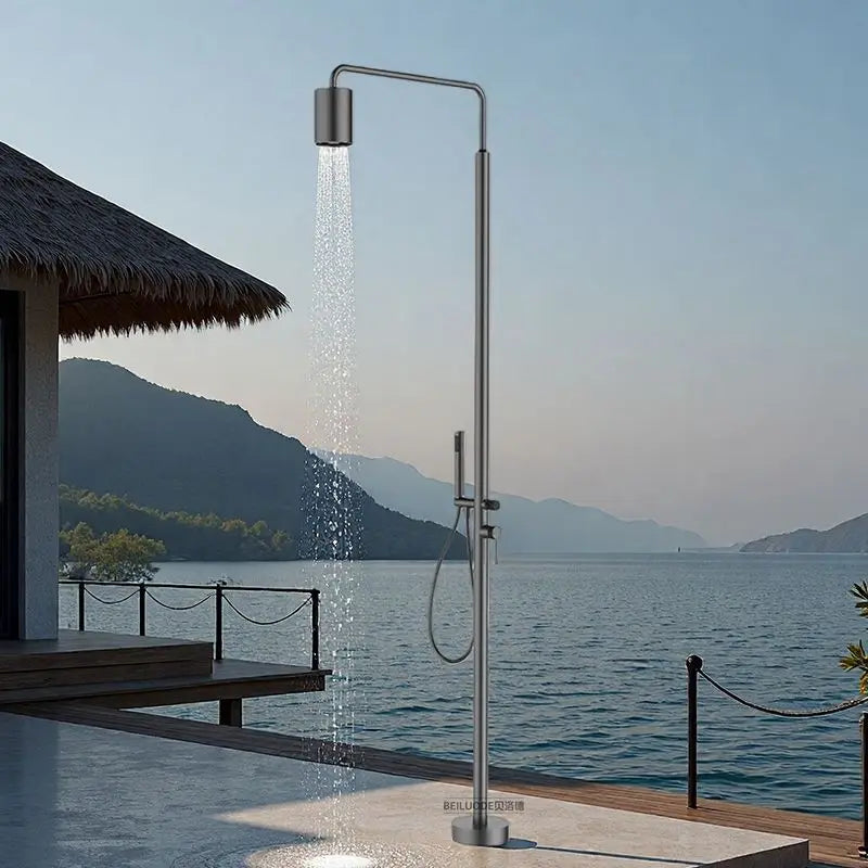 Outdoor floor shower stainless steel vertical shower shower villa swimming pool beach bath hot and cold column set