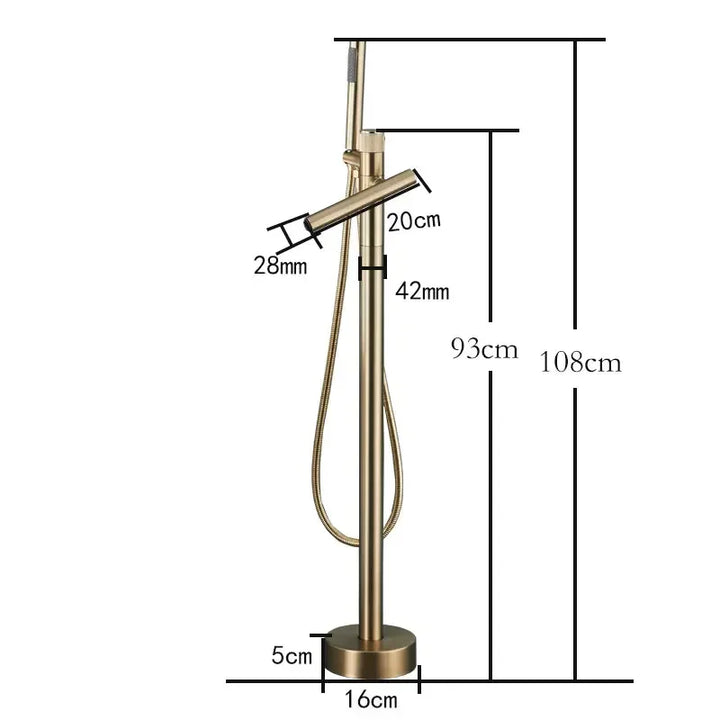 Browning - Brushed Gold Floor Stand Bathtub Faucet Brush Gold Bathtub Stand Tap Shower Mixer Brass Shower Gold  Floor Bathtub Stand Faucet