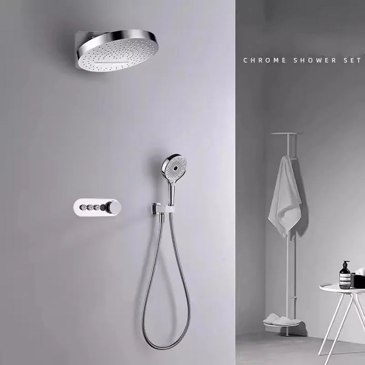 Hanz-Rainfall Shower Set Wall Mounted Gray Thermostatic Shower Faucet Set Digital Display Bathroom Bath & Shower Mixer Tap Brass