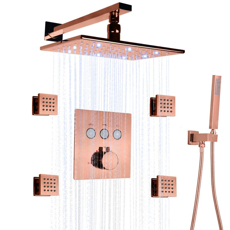 Lobo- Rectangular Rain head 12"x8" 2 way easy touch buttom function diverter thermostatic pressure balance shower kit