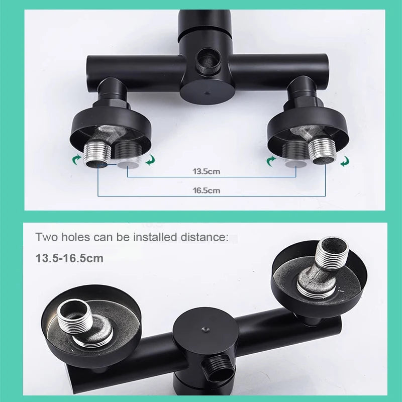 PET-  Black Bathroom Shower Faucet Wall Mounted Hot and Cold Water Mixing Valve Faucet 304 Stainless Steel Triple Tub Faucet