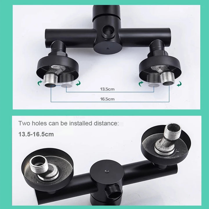 PET-  Black Bathroom Shower Faucet Wall Mounted Hot and Cold Water Mixing Valve Faucet 304 Stainless Steel Triple Tub Faucet