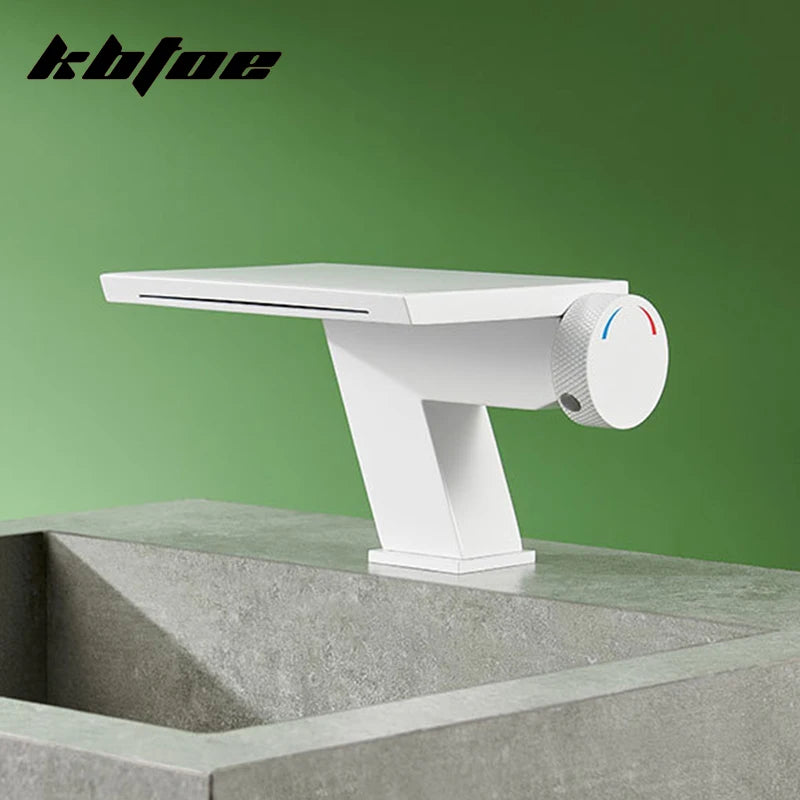 Doberman-Gun Gray/Brushed Gold Waterfall Basin Faucet Bathroom Cold Hot Knob Switch Toilet Sink Mixer Tap Deck Mounted Modern Vanity Tap