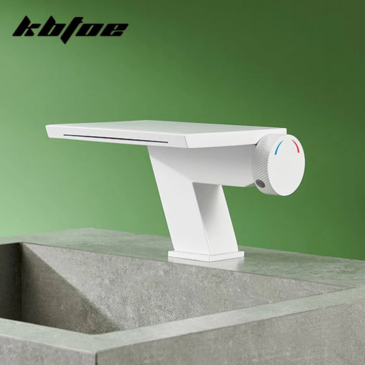 Doberman-Gun Gray/Brushed Gold Waterfall Basin Faucet Bathroom Cold Hot Knob Switch Toilet Sink Mixer Tap Deck Mounted Modern Vanity Tap