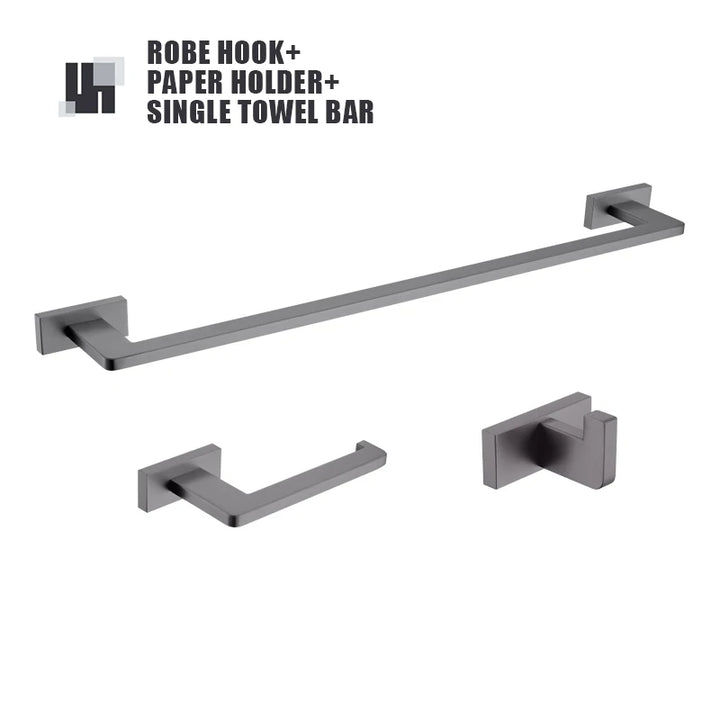 Gunmetal Stainless Steel Bathroom Hardware Towel Rack Toilet Paper Holder,Toilet Brush,Robe Hook Towel Bar Holder Grey Stainless