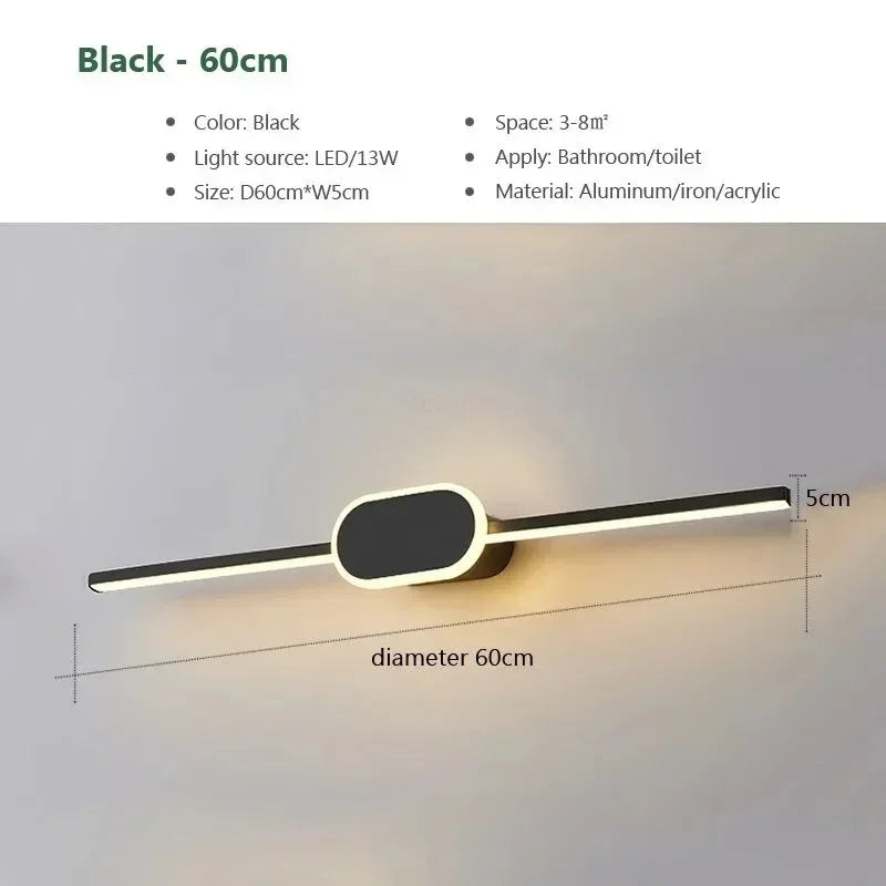 40/60/80CM Mirror Front Lamp  Bathroom Decorative Lights Mirror 40/60/80cm Long Strip Wall Sconces Living Room Indoor Fixture