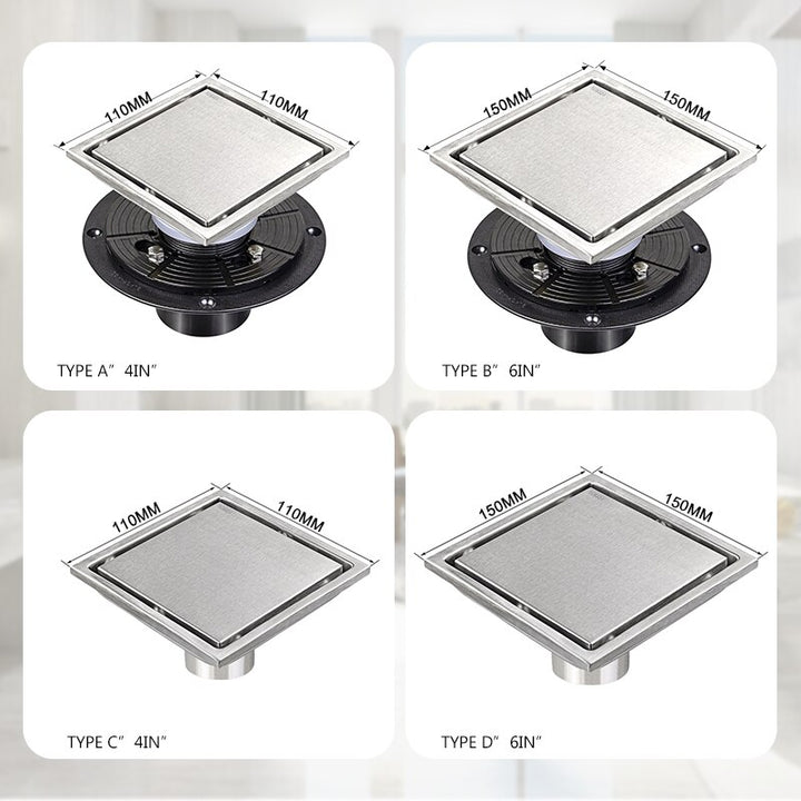 Square shower drain stainless steel with PVC or ABS adapter set