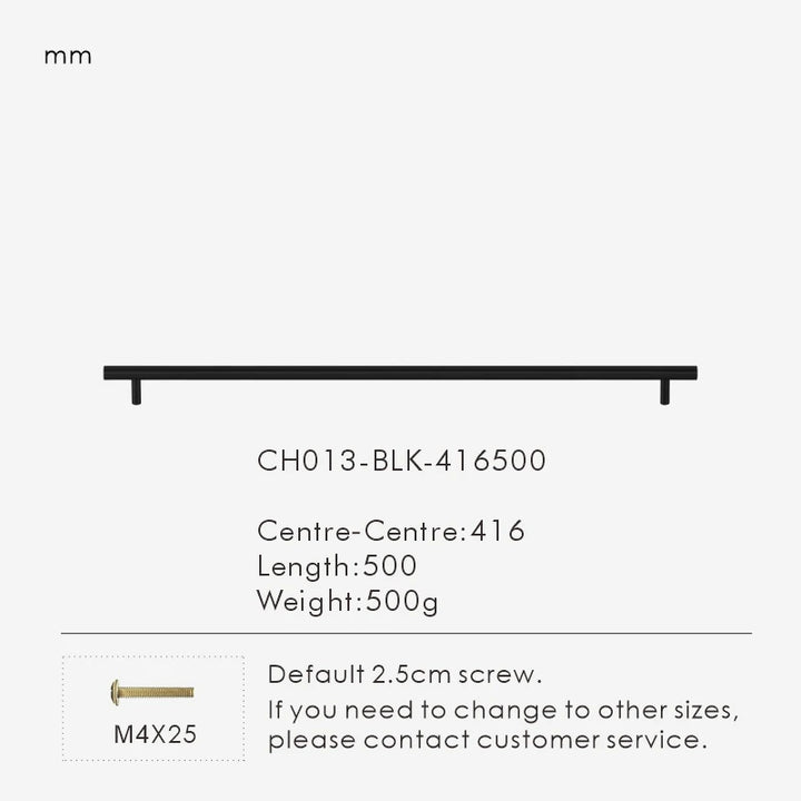Nurlin Solid Brass Round Rod T-shaped Cabinet Handle Extended Long Wardrobe Drawer Refrigerator Kitchen door Pull Furniture