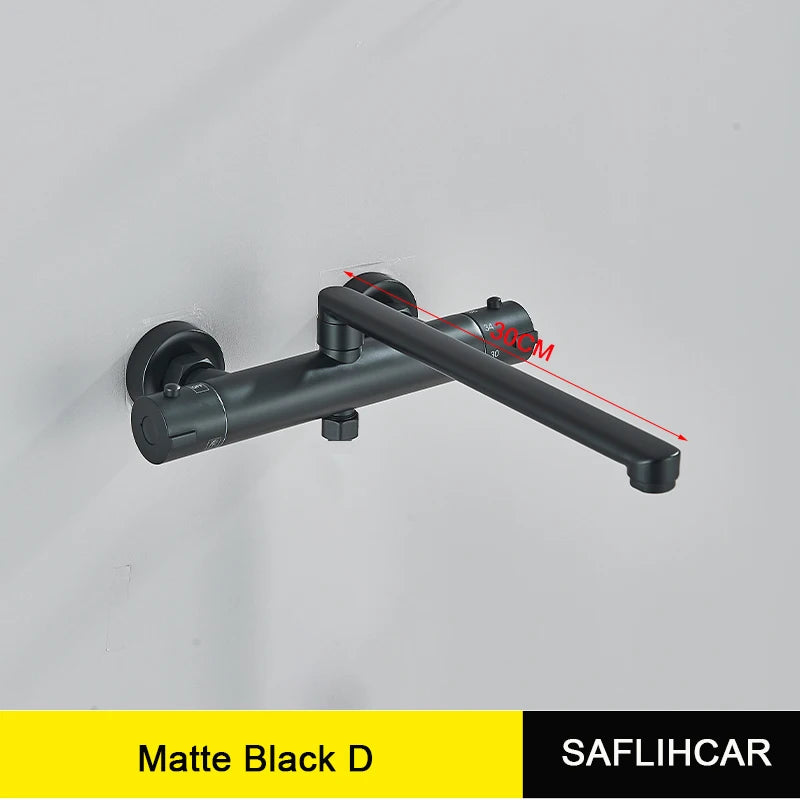 Pet-Black Thermostatic Bathroom Shower Faucet Dual Handle Bathtub Faucet Wall Mounted Mixer Tub Tap