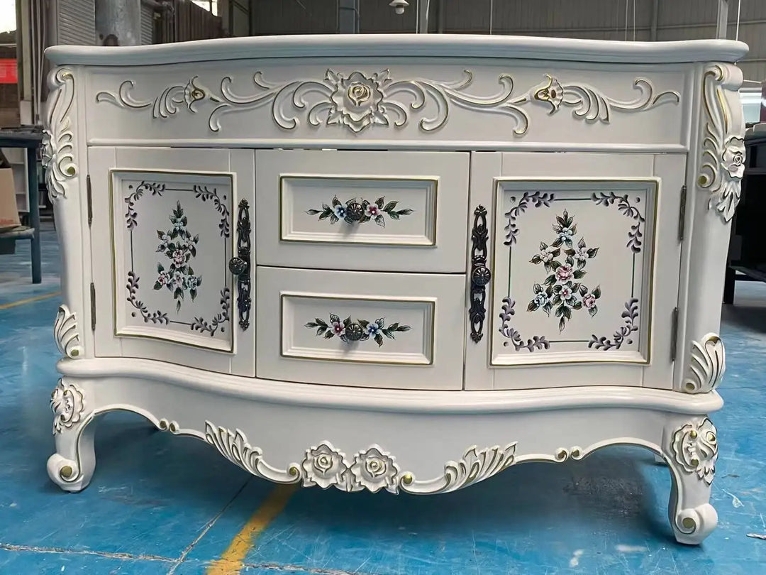 Custom Victorian Luxury Classic Solid Wood Floating Furniture Bathroom Vanity Mirror Cabinet with Sink