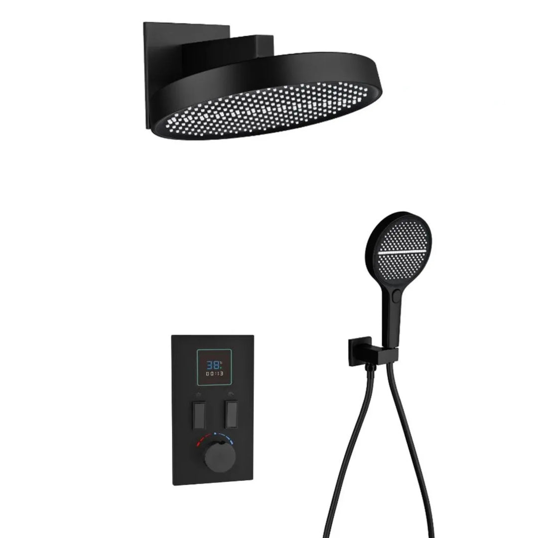 Smart Digital Display All Copper Wall Mounted Shower Set Waterfall Rain Bathroom