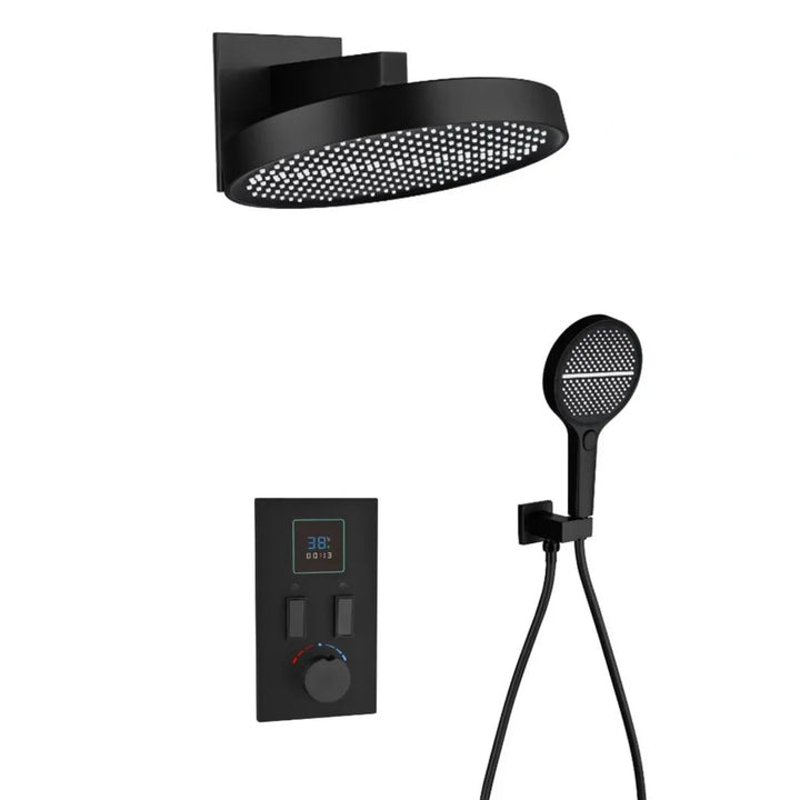 Smart Digital Display All Copper Wall Mounted Shower Set Waterfall Rain Bathroom