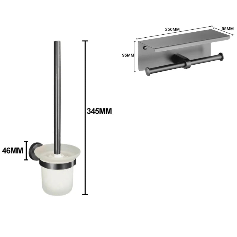 Grey Gun Metal Bathroom Hardware Accessories Cup Rack Towel Rack Toilet Brush Bath Towel Rack Roll Rack Towel Bar Hook Bathroom Wall Rack