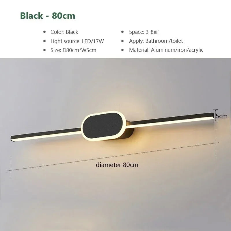 40/60/80CM Mirror Front Lamp  Bathroom Decorative Lights Mirror 40/60/80cm Long Strip Wall Sconces Living Room Indoor Fixture
