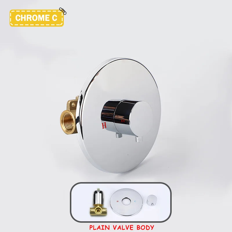 Hot and Cold Mixing Valve Body Faucet Single Handle Bathroom Concealed Shower Mixing Valve and Trim Kit Round Square