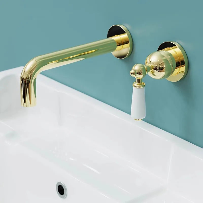 Chaplin-Victorian gold - chrome with porcelain single lever wall mounted bathroom faucet