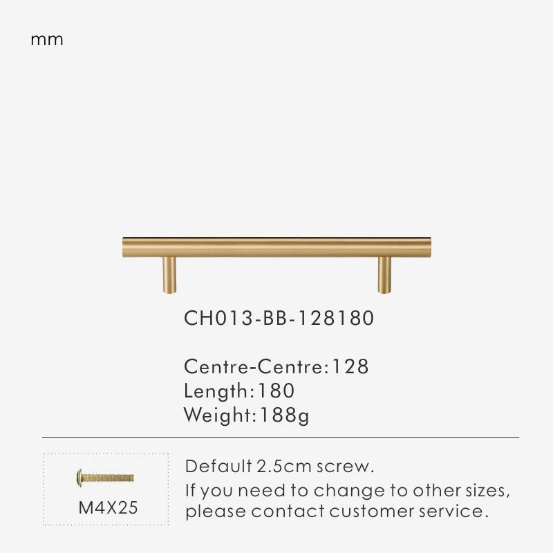 Nurlin Solid Brass Round Rod T-shaped Cabinet Handle Extended Long Wardrobe Drawer Refrigerator Kitchen door Pull Furniture