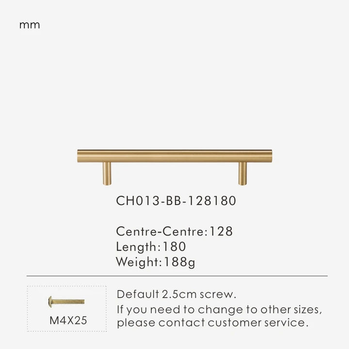 Nurlin Solid Brass Round Rod T-shaped Cabinet Handle Extended Long Wardrobe Drawer Refrigerator Kitchen door Pull Furniture