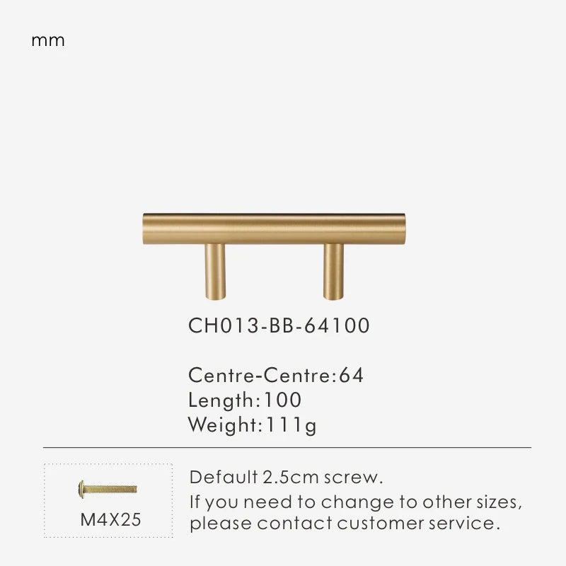 Nurlin Solid Brass Round Rod T-shaped Cabinet Handle Extended Long Wardrobe Drawer Refrigerator Kitchen door Pull Furniture