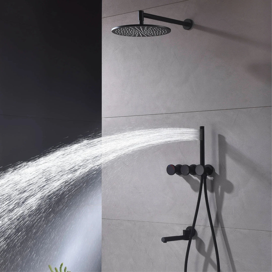 Lisboa II-Brass Shower System Simple Design Wall Mounted 2 Handle Hot & Cold Water 3 Function Bathroom Faucet